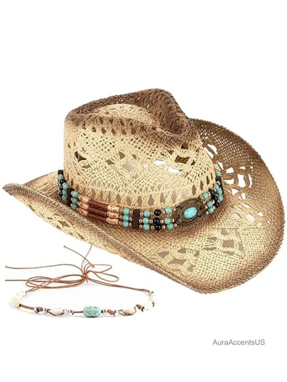Handmade Straw Cowboy Hat Woven Sun Hat Western Two Decorative Bands